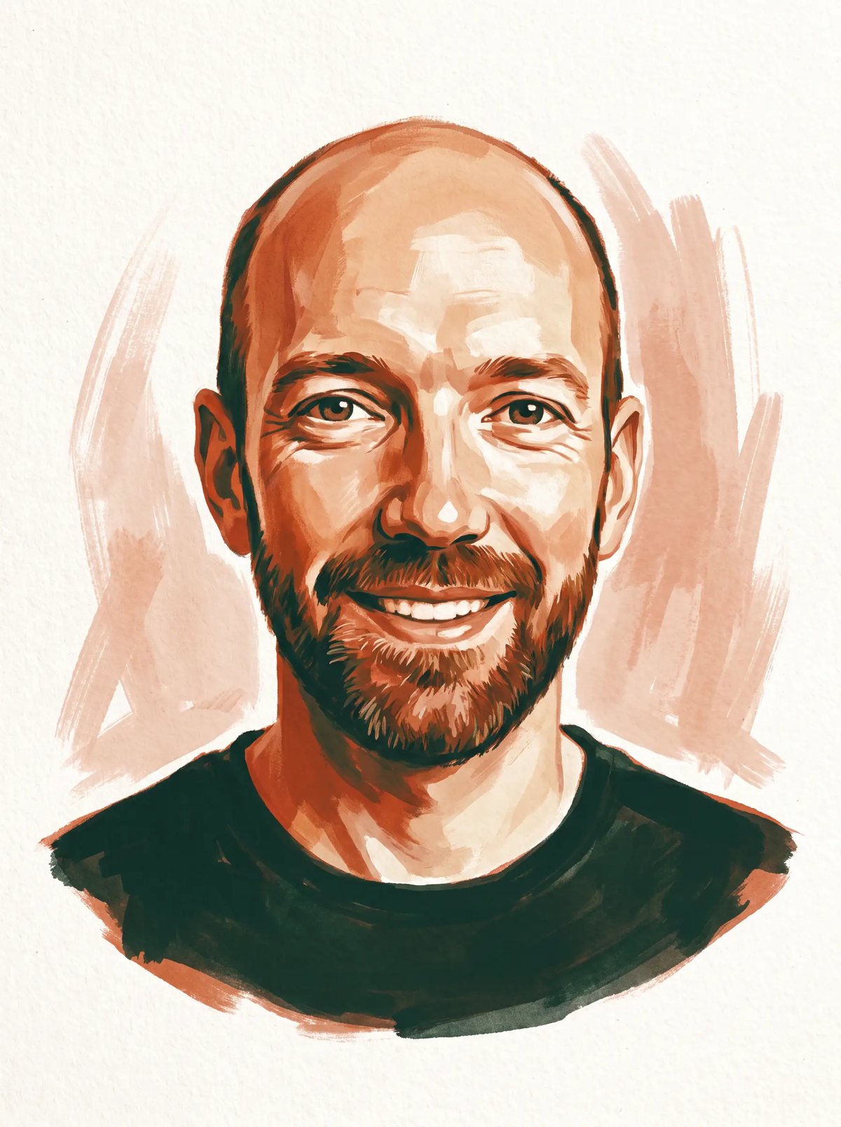 Painted portrait of Sjoerd facing the viewer with a warm smile